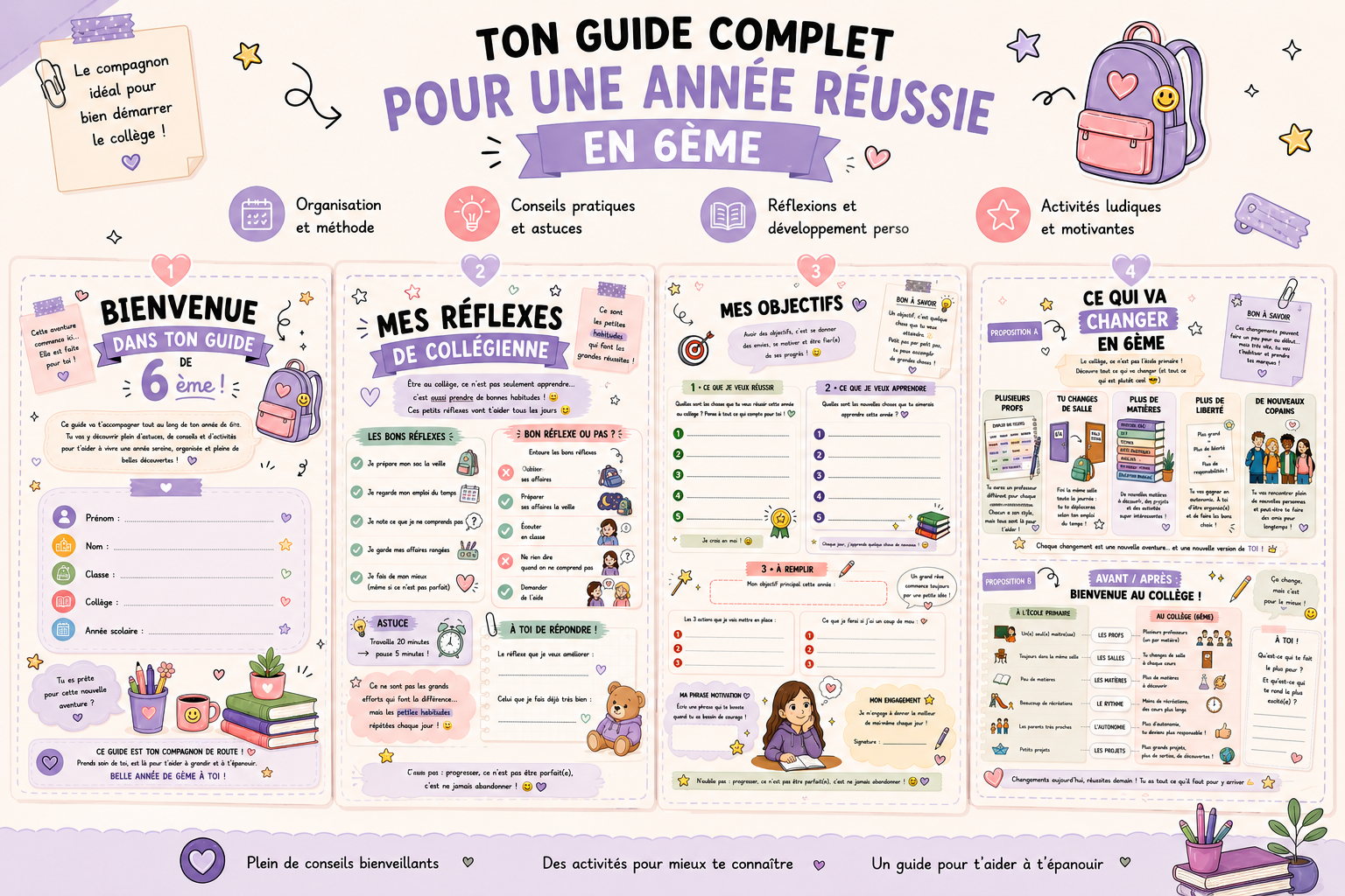 Guide de survie de la rentrée en 6ème, cahier pour collégien