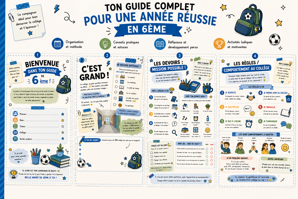 Guide de survie de la rentrée en 6ème, cahier pour collégien