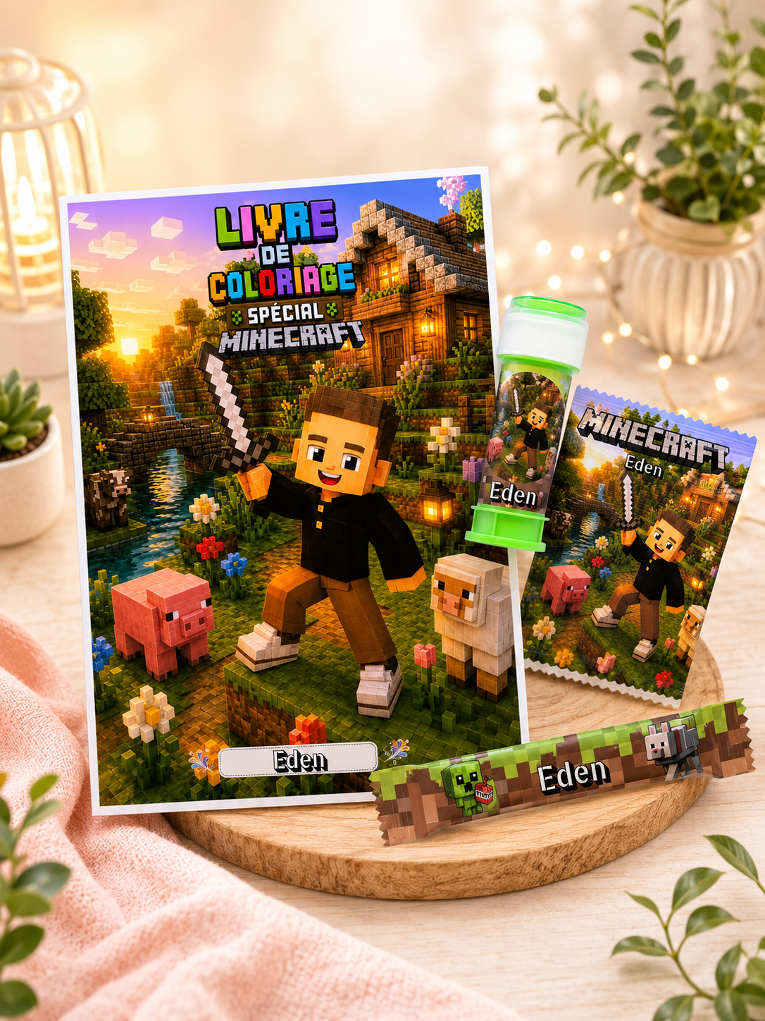 Pochette gourmande personnalisée thème Minecraft